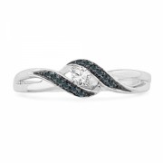 10KT White Gold Blue And White Round Diamond Twisted Fashion Ring (0.12 cttw) - Rings - $159.00 