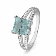 10KT White Gold Princess Aquamarine and Round Diamond Engagement Ring - Кольца - $349.00  ~ 299.75€