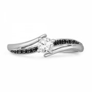 10KT White Gold Round Diamond Black And White Bypass Promise Ring (1/4 cttw) - Rings - $309.00 