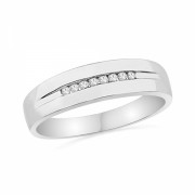 10KT White Gold Round Diamond Gents Band Ring (0.08 cttw) - Rings - $184.00 
