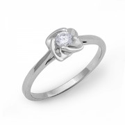 10KT White Gold Round Diamond Solitaire Flower Ring (0.12 cttw) - Rings - $165.50 