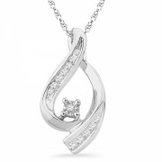 10KT White Gold Round Diamond Twisted Fashion Pendant (1/4 cttw) - Pendants - $239.00 