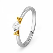 10KT White Gold Round Diamond with Yellow Bow Promise Ring (1/4 cttw) - Rings - $324.00 