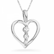 10KT White Round Diamond Three Stone Heart Pendant (0.20 cttw) - Pendants - $179.00 