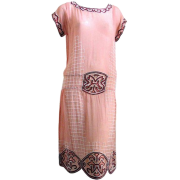 1920's French coral linen dress handmade - Dresses - 