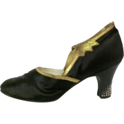 1920's Silk/Gilt Leather Rhinestone shoe - Classic shoes & Pumps - 