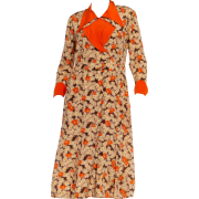 1930S Orange & Cream Silk Blend dress - Haljine - 