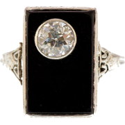 1930s onyx diamond  cocktail ring - Prstenje - 