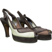 1940s Suede And Mesh Platform Shoes - Classic shoes & Pumps - 