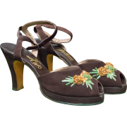 1940s Suede Platform Pineapple Shoes - Classic shoes & Pumps - 