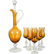 1940s amber French decanter and glasses - Items - 