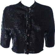 1960s Black Sequin Wool Cardigan - Cárdigan - 