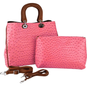 2 in 1 Ostrich Embossed Top Double Handle Oversized Weekender Getaway Boarding Tote Shopper Hobo Handbag Satchel Purse + Cross Body Convertible Shoulder Bag Fuchsia - Hand bag - $39.50 