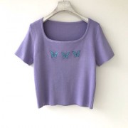 3 butterfly embroidered crew neck knitted short-sleeved girl short-sleeved T-shi - Košulje - kratke - $19.99  ~ 126,99kn