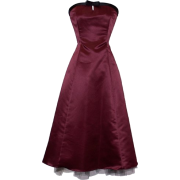50's Strapless Satin Formal Bridesmaid Gown Holiday Prom Dress Burgundy - Dresses - $54.99 