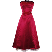 50's Strapless Satin Formal Bridesmaid Gown Holiday Prom Dress Red - Dresses - $54.99 