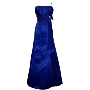 50's Style Long Satin Prom Dress Bridesmaid Gown With Bow Junior Plus Size Royal - Dresses - $73.99 