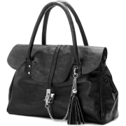 ABBEY Clasp Lock Tassel Black Soft Leatherette Office Tote Briefcase Satchel Tote Bag Handbag Purse - 2 color option Black - Hand bag - $29.99 