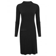 ACEVOG Women's Bodycon Mock Neck Long Sleeve Knit Sweater Dress With Decor Patch Pocket - sukienki - $19.99  ~ 17.17€