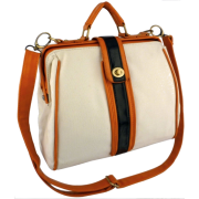 AIDEN Beige Canvas Orange Black Accent Top Handle Turn-lock Doctor Style Office Tote Handbag Purse Satchel Shoulder Bag - Hand bag - $35.50 