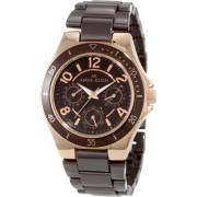 AK Anne Klein Women's 10/9862RGBN Rosegold-Tone Multi-Function Brown Ceramic Bracelet Watch - Watches - $193.87 