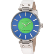 AK Anne Klein Women's 10/9987BLWT Leather White And Blue Dial Silver-Tone White Leather Strap Watch - Watches - $55.00 