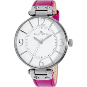 AK Anne Klein Women's 109169WTPK Round Silver-Tone and Pink Leather Strap Watch - Watches - $40.10 