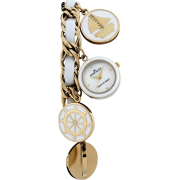 AK Anne Klein Women's 109384CHRM Gold-Tone White Enamel Accented Nautical Bracelet Watch - Watches - $94.97 