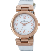 AK Anne Klein Women's 109606RGWT Rosegold-Tone Round Dial and White Leather Strap Watch - Watches - $48.49 