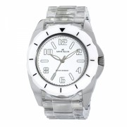 AK Anne Klein Women's 109641WTCL Silver-Tone White Rubber Bezel and Clear Plastic Bracelet Watch - Watches - $55.00 