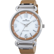 AK Anne Klein Women's 109651MPCM Swarovski Crystal Silver-Tone Mother-Of-Pearl Dial Camel Leather Strap Watch - Watches - $48.50 