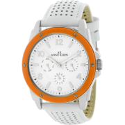 AK Anne Klein Women's 109657ORWT Silver-Tone Orange Plastic Bezel and White Leather Strap Watch - Watches - $78.99 