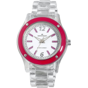 AK Anne Klein Women's 109665MACL Silver-Tone Magenta Bezel with Clear Plastic Bracelet Watch - Watches - $55.00 