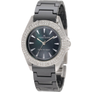 AK Anne Klein Women's 109683BMBK Swarovski Crystal Silver-Tone and Black Ceramic Bracelet Watch - Watches - $103.62 