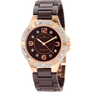 AK Anne Klein Women's 109684RGBN Swarovski Crystal Rosegold-Tone Brown Ceramic Bracelet Watch - Watches - $105.48 