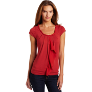 AK Anne Klein Women's Cap Sleeve Tee with Ruffle Dark Coral Clay - Košulje - kratke - $35.51  ~ 225,58kn