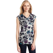 AK Anne Klein Women's Floral Extended Shoulder Cowl Neck Pullover Deep Sea Combo - Košulje - kratke - $36.67  ~ 232,95kn