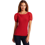 AK Anne Klein Women's Petite Boat Neck Sweater With Georgette Sleeves Dark Coral Clay - Košulje - kratke - $54.99  ~ 349,33kn