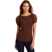 AK Anne Klein Women's Petite Boat Neck Sweater With Georgette Sleeves Walnut - Košulje - kratke - $54.99  ~ 349,33kn