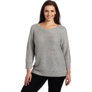 AK Anne Klein Women's Plus Size 3/4 Sleeve Sequin Boat Neck Pullover Light Charcoal - Пуловер - $87.99  ~ 75.57€