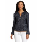 AK Anne Klein Women's Slubby Zip Front Jewl Neck Jacket Midnight Sky - Jacket - coats - $189.00 