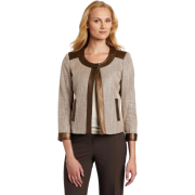 AK Anne Klein Women's Weave Jacket with Faux Leather Trim Nutshell - Jacket - coats - $85.62 