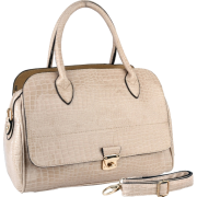 ALECIA Designer Inspired Crocodile Textured Turn-lock Décor Double Handle Doctor Style Bowler Office Tote Satchel Handbag Purse Convertible Shoulder Bag Beige - Hand bag - $35.50 