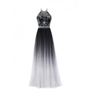 AMXK Women's Gradient Chiffon Long Prom Dresses Ombre Evening Dress Beaded - Kleider - $69.99  ~ 60.11€