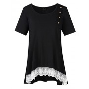 AMZ PLUS Women Plus Size Casual Short Sleeve Loose Lace Tops Tunic Blouses Black 3XL - Hemden - kurz - $18.99  ~ 16.31€