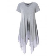 AMZ PLUS Womens Plus Size Short Sleeve Spliced Asymmetrical Tunic Top Grey 4XL - Shirts - $16.99 