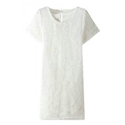 ARTFFEL-Women Fashion Short Sleeve Lace Hollow Crew Neck Mini Dress - 连衣裙 - $17.40  ~ ¥116.59