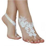 ASA Bridal Summer Crochet Barefoot Sandals Lace Anklets Wedding Prom Party Bangles - Sandals - $4.00 
