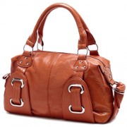 ASHA Bold Silvertone Hardware Bowling style Satchel Office Tote Top Handle Hobo Handbag Purse Tan - Hand bag - $19.99 