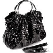 AUDREY Black Glitz Rectangle Sequin-Embellished PU Patent Leather HandBag Purse Evening Satchel Bag - Hand bag - $32.50 